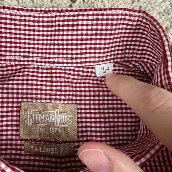 Gitman Bros. Tailored Fit Button Up Shirt Mens USA Made 16.5 40 Red White Check - Picture 3 of 11